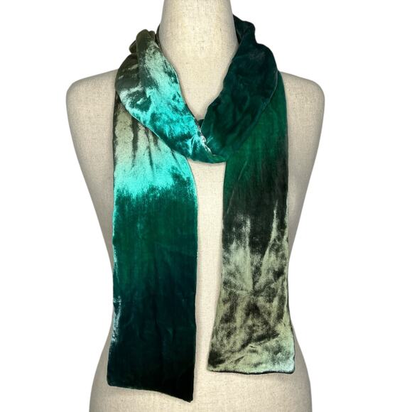 Kevin O'Brien Studio Double Sided Scarf Ombre Velvet Green Silk Handmade USA